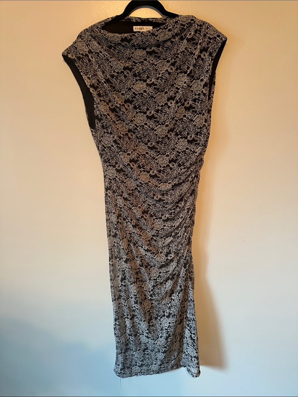 Robbie Bee Black and White Lace-Effect Midi Dress